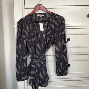 LOFT gray wrap blouse size small